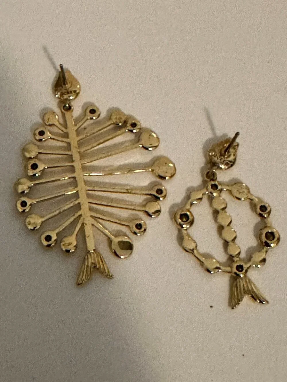 J.Crew Asymmetrical Fish Skeleton Statement Earrings – Colorful Rhinestones